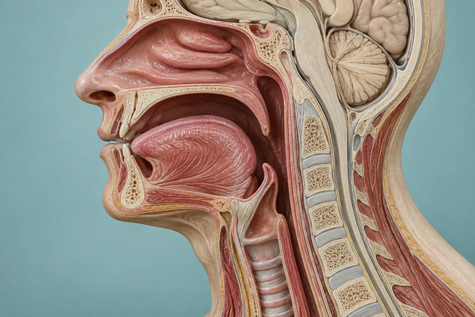 Corte sagital orientativo de cabeza y cuello