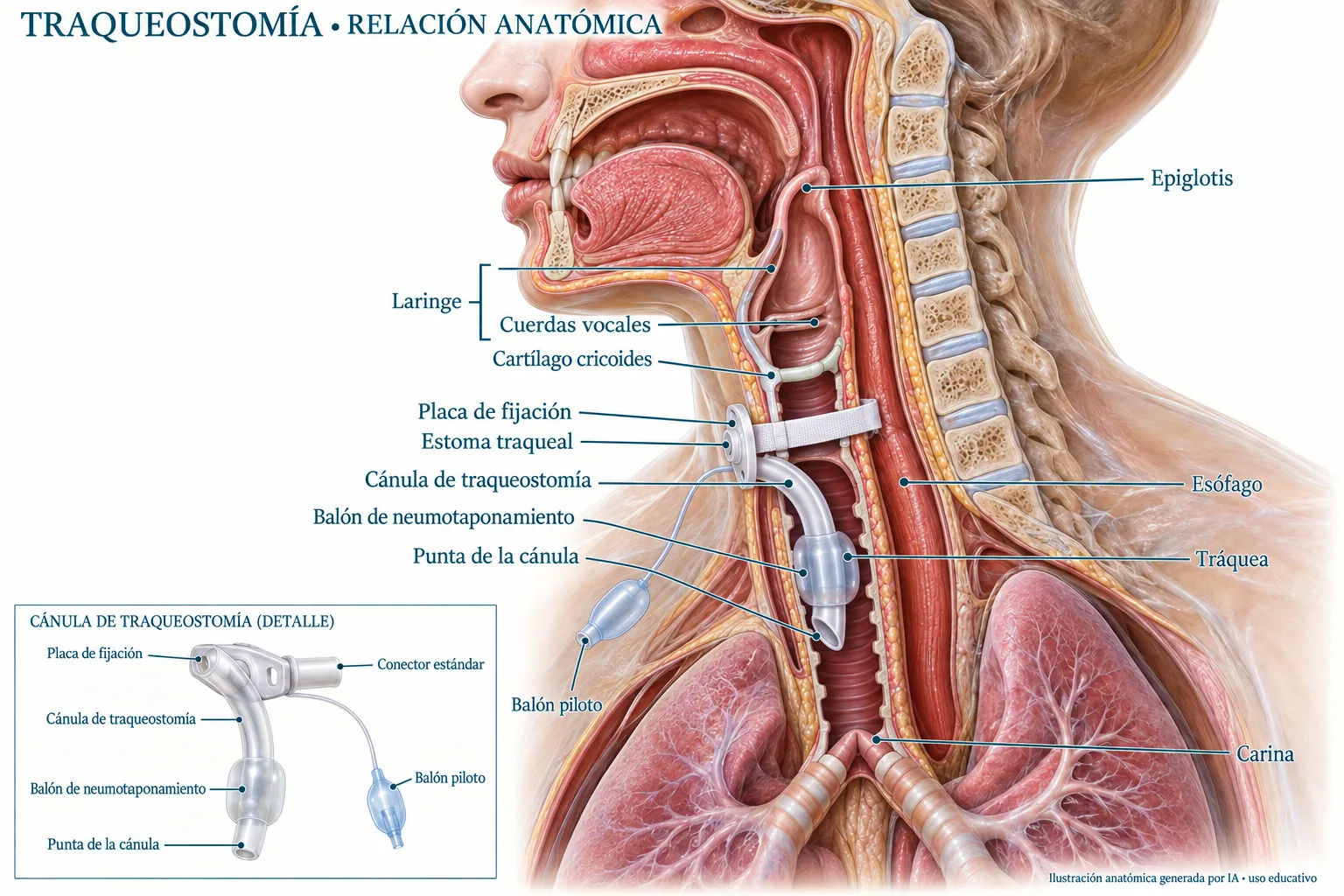 Cánula de traqueostomía y estructuras del cuello